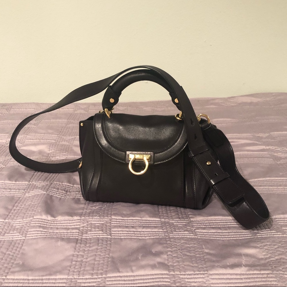 Ferragamo Small Sofia Black Top Handle Crossbody